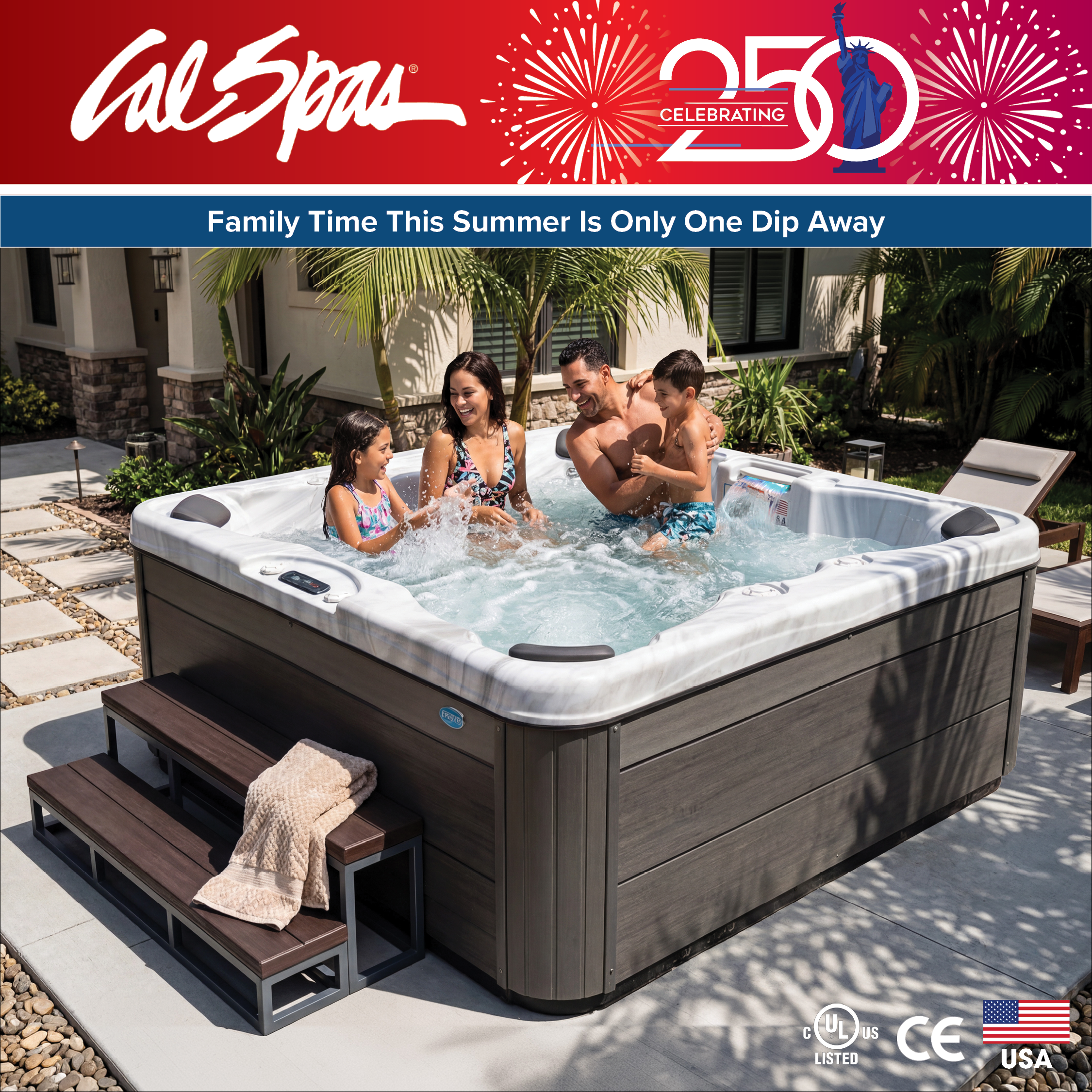 Calspas hot tub being used in a family setting - New Braunfels